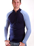 Dale of Norway Long Sleeves Base Layer W/ Zipper Men's (Navy / Aqua)