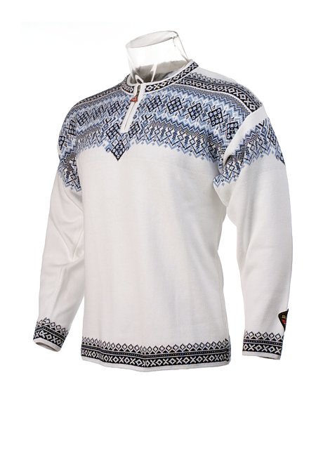 Skjaeveland Lysefjord Cotton Sweater w/ Zip White/Blue/Navy